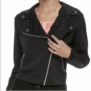 Candies Cropped Black Fabric Moto Jacket